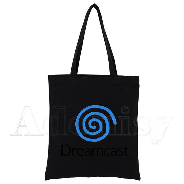 Dreamcast Tribute Swirl Canvas Tote Bag Handbags Eco Reusable Cloth Shopping Bag Student Book Bags Casual Shopper Bag Black