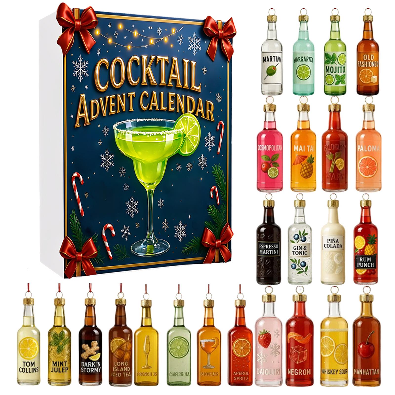 

Cocktail Christmas Advent Calendar 2025 Xmas Gifts with 2D Flat Cocktail Ornaments Christmas Countdown Calendar Home Decoration 2D Flat Acrylic