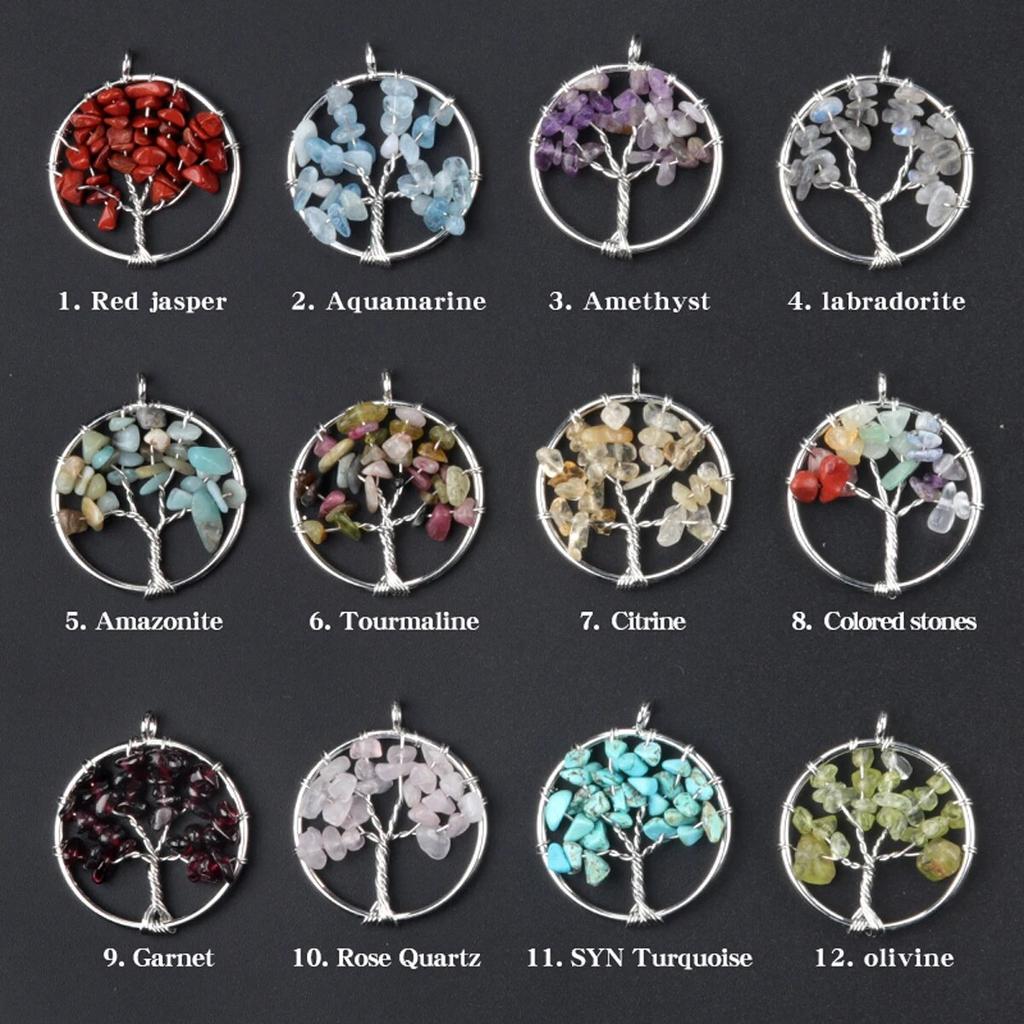 1Pcs Tree Of Life Pendant Natural Stone Winding Gravel Pendant For Jewelry Making DIY Necklace Accessory Size 30x30mm