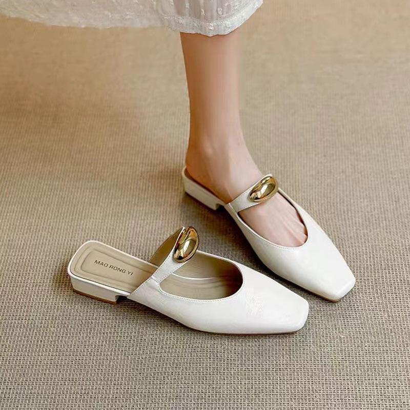 Small Square Head Bag Head Cool Slippers Female Summer Wear Thick Heel Half Drag Summer Sandals Single Shoes Half Slippers