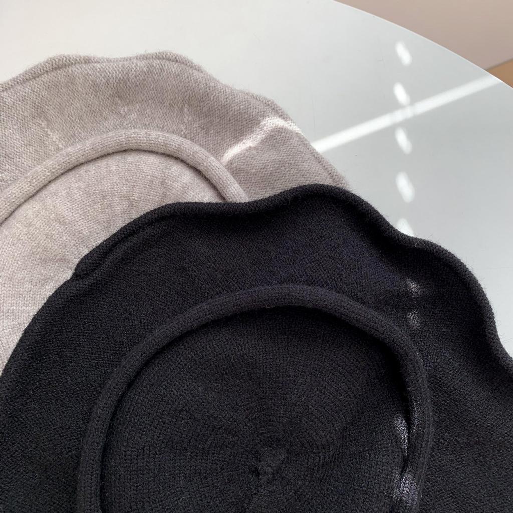 British style knitted thin wool beret female autumn and winter painter hat big head circumference sweet and cute show small face