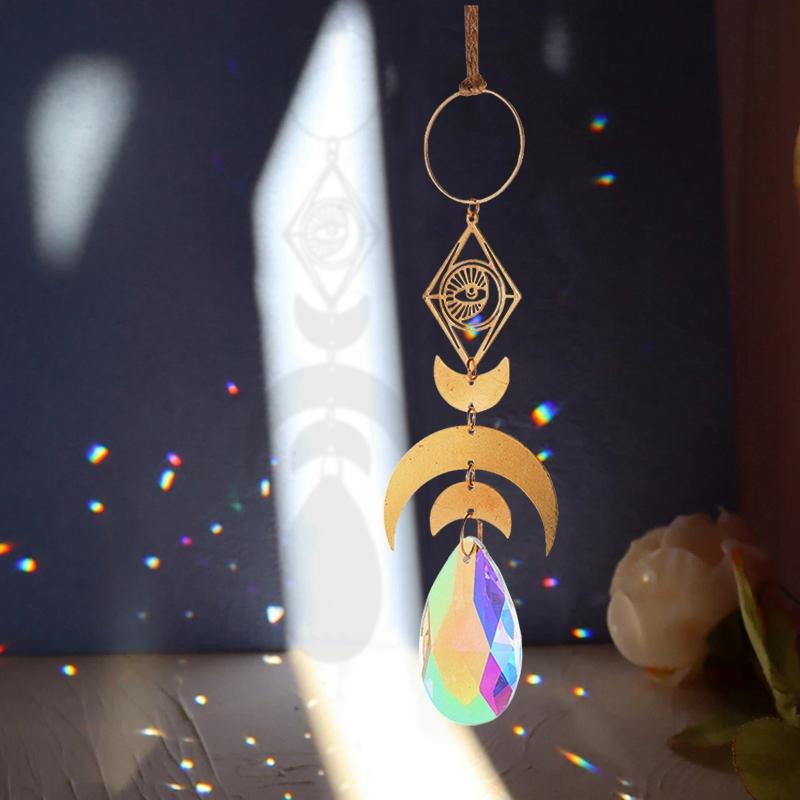 Suncatcher Crystal Rainbow Chaser Wind Chimes Moon Sun Catcher Glass Prism Outdoor Window Decor Home Garden Car Hanging Pendants
