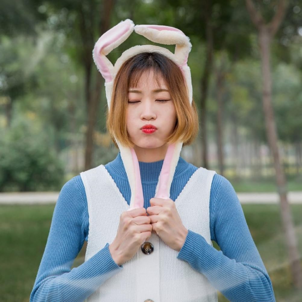 KESYOO Moving Bunny Ear Headband, Cute Plush Material, 20-inch Plush Hair Accessory for Parties and Cosplay, Pink and White