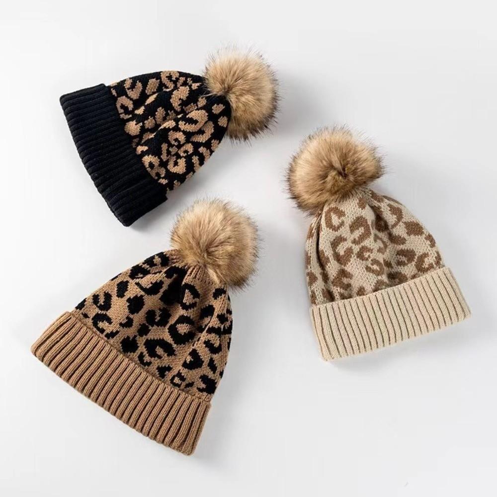 Cozy Leopard Print Hat Curled Edge Knitted Hat Casual Woolen Hat  Unisex