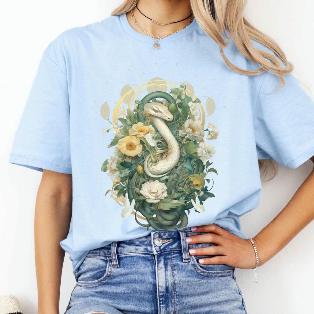 Whimsical Snake Print Shirt Vintage Dark Acedemia Fantasy TShirt Funny Cottagecore Animal Print Y2K Unisex Shirt Streetwear