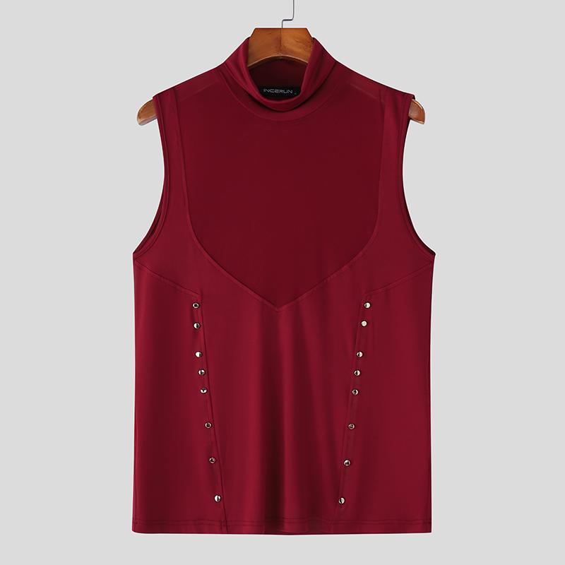 

INCERUN Летние мужские майки без рукавов с высоким воротом и сетчатыми вставками 2XL вино красного