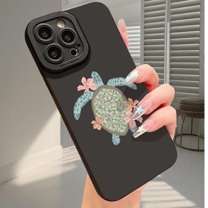 Retro turtle with flower TPU phone case suitable for iPhone 17 16 15 14 13 12 11Pro/Max/Plus anti drop and shockproof back cover