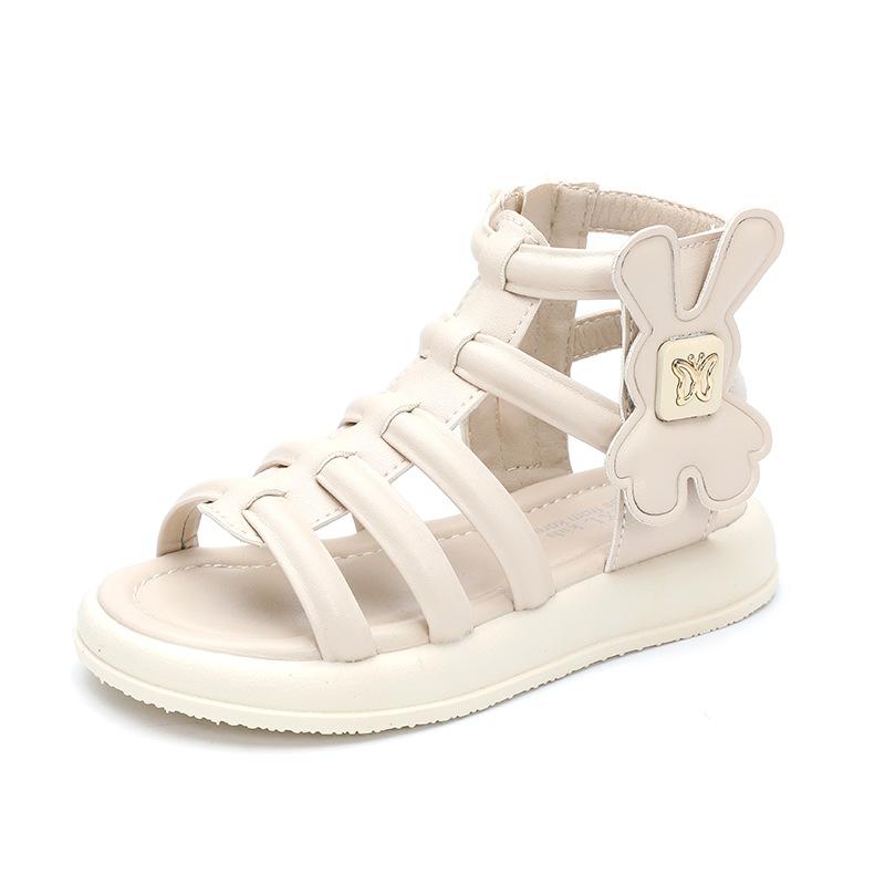 New Girls Roman Sandals Summer New Children Solid Color High-top Sandals Fashion Causal Kids School Cut-outs Beach Sandals Zip