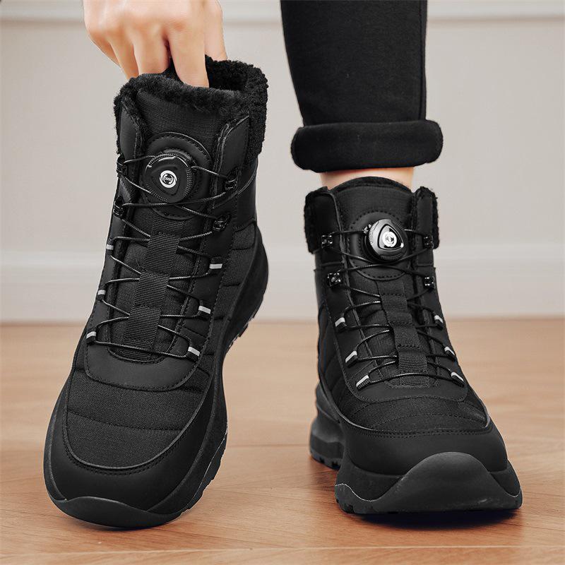Men's Thick-Soled Snow Boots - Winter High-Top with Rotating Buckle and Thickened Velvet for Cold Weather