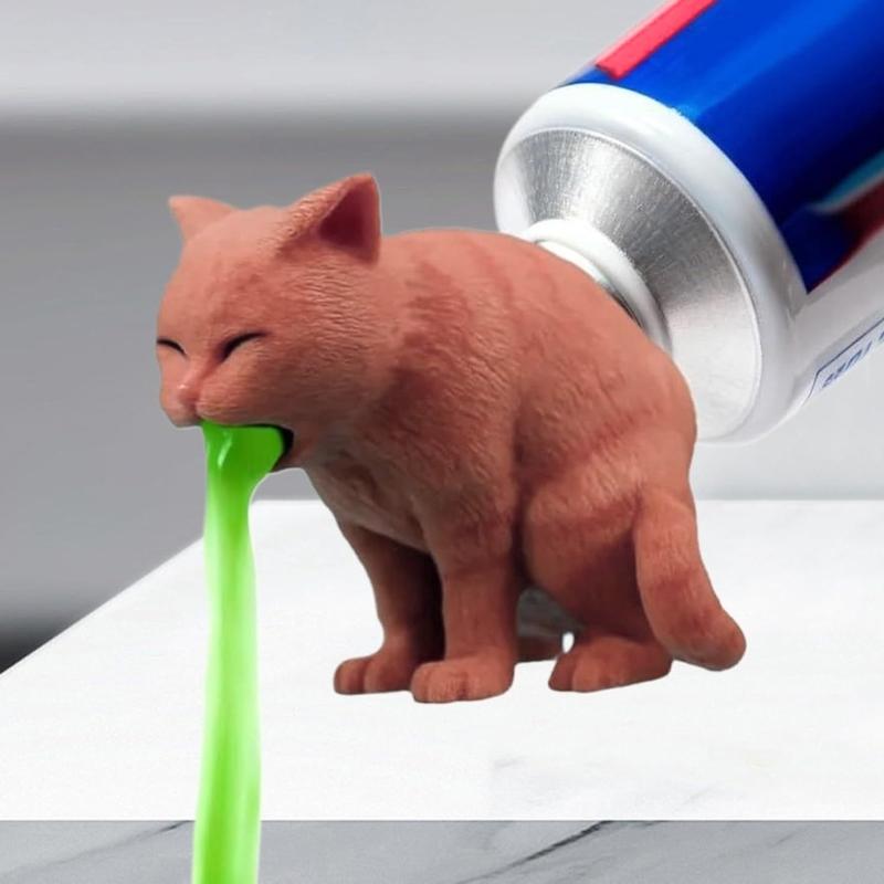 Creative Vomit Kitten Toothpaste Dispenser Cap 3D Printed Funny Design Practical Pranks
