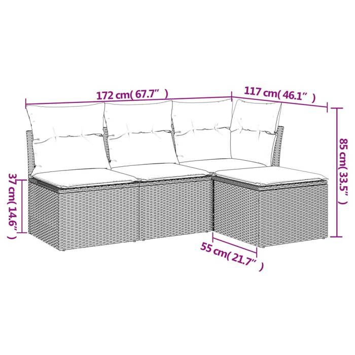 VidaXL Salon de Jardin avec Coussins 4 pcs, Canapés avec Pieds Réglables, Ensemble de Meubles d'Extérieur Patio Terrasse, 3249342