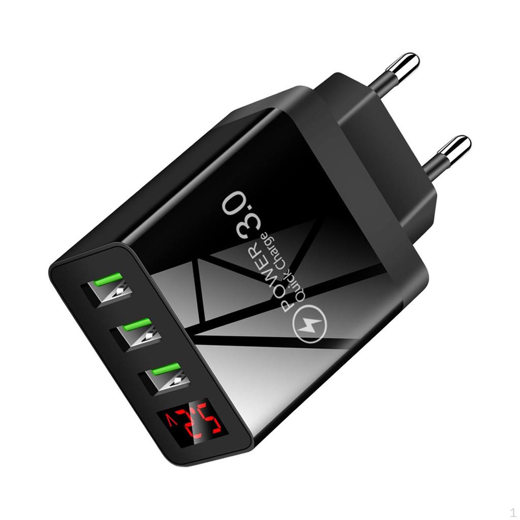 3USB Digital Display Fast Charging Portable Charger for Travel Black
