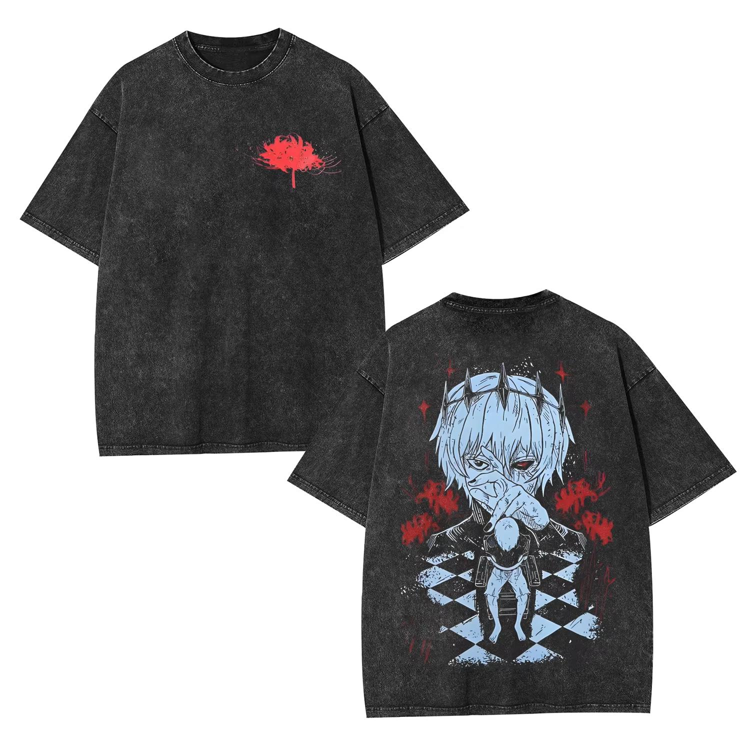 

Графичная футболка Tokyo Ghoul Кислотная стирка Оверсайз Мужская Женская Короткий рукав Уличный Y2k Хлопковые футболки Харадзюку Модные футболки S