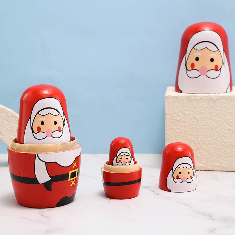 Wooden Russian Nesting Dolls Set With Christmas Decor And Modern Minimalist Style For Holiday Gift