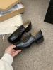 Lace-up Black British Style Ladies High Heels Elegant Square Toe Mary Jane Mules For Girls Pumps French Dress Boat Ballet Shoes