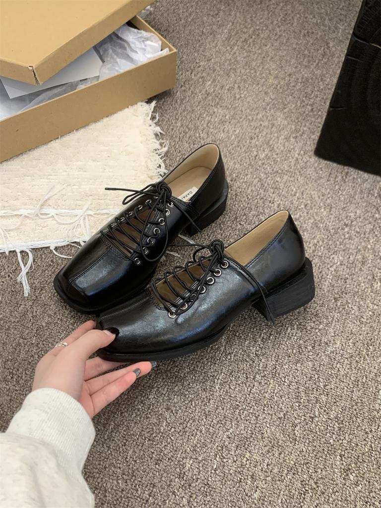 Lace-up Black British Style Ladies High Heels Elegant Square Toe Mary Jane Mules For Girls Pumps French Dress Boat Ballet Shoes