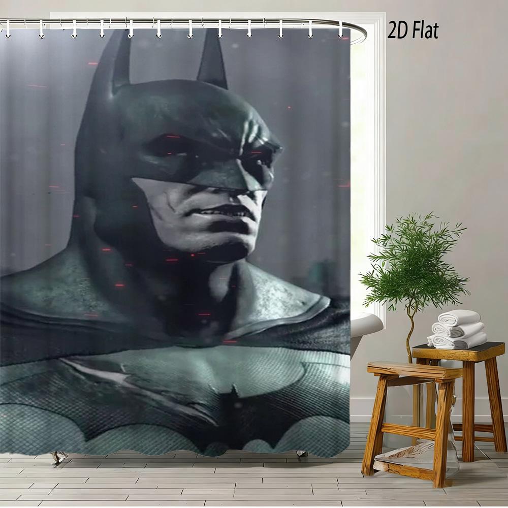 Batman & Harley Quinn Monochrome City Waterproof Shower Curtain, Superhero Bathroom Decor For Fans
