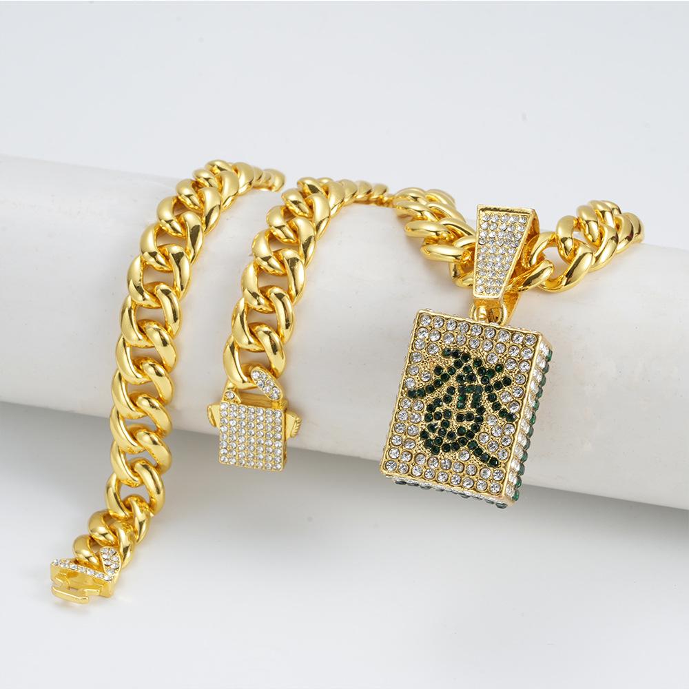 

Hyun Di Guochao Hip Hop Fa Pendant Necklace: Trendsetting Full Diamond Street Style
