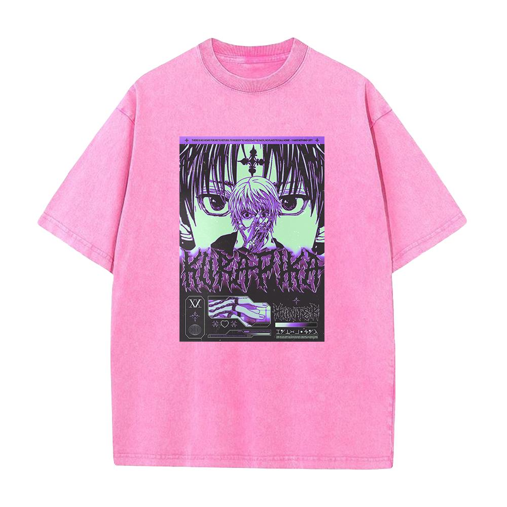 Hot Anime HUNTER×HUNTER Kurapika Print T-shirt Men Washed Manga Tshirts Oversized Cotton T Shirt Harajuku Male Vintage Tops