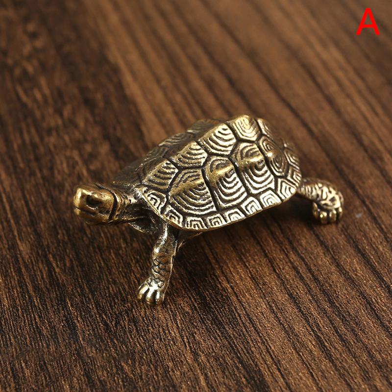 Mini Turtle Statue Vintage Brass Tortoise Figurines Desktop Feng Shui Ornament Miniatures Antique Tea Pet Crafts Gifts