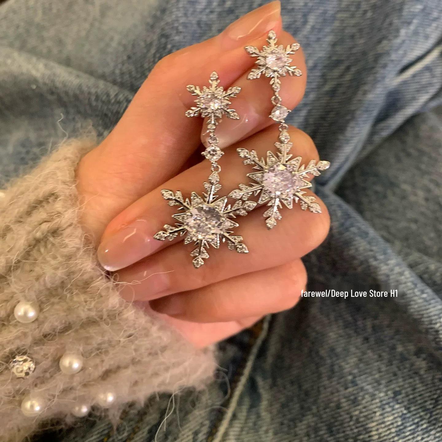 

Корейские ослепительные серьги-кисточки со снежинками из циркона: Серьги-капли высокого класса, стройнящие лицо, для женщин