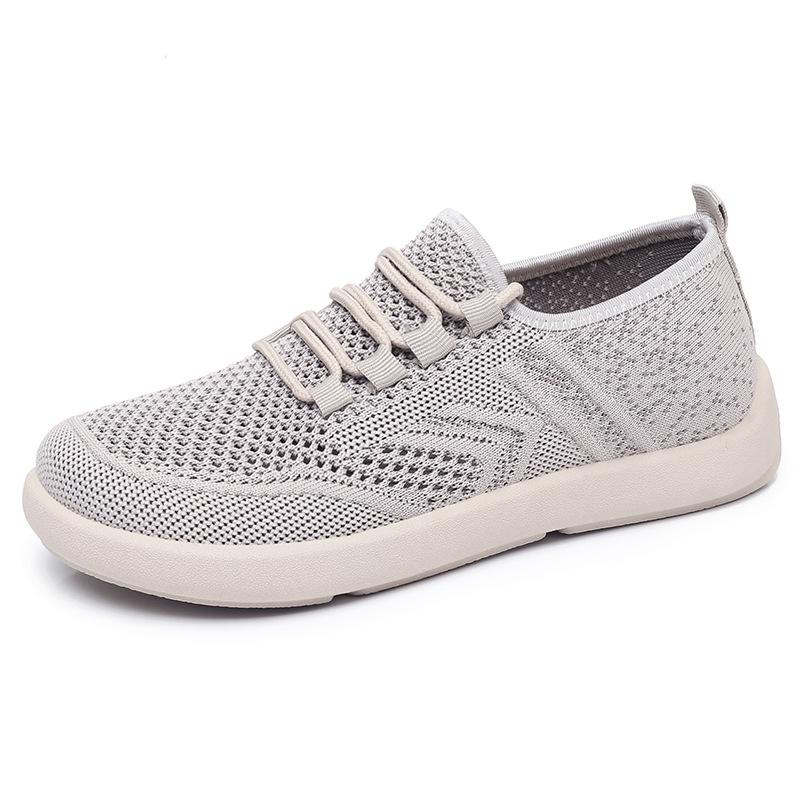 Shoes women's new flying woven casual shoes lightweight breathable single shoes 2025 soft sole comfortable simple lace-up mesh shoes