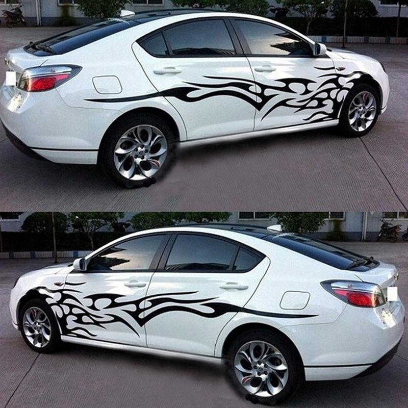 A Set Auto Black Flame Car Decal Vinyl Graphics Two Side Body Stickers