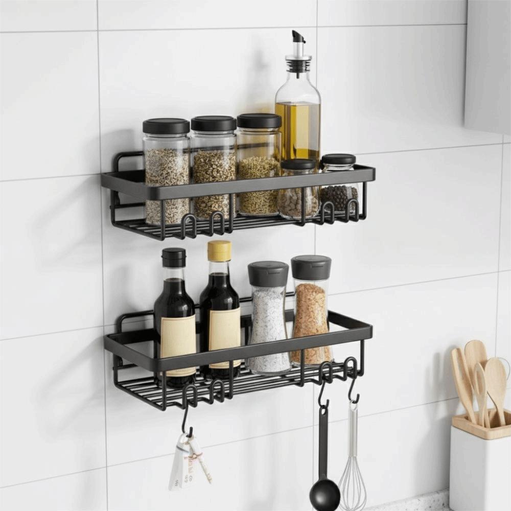 Useful Metal Bathroom Shelf Adhesive Drain Wall Mounted Shelf Removable Space Saving Shower Storage Rack Shower Area