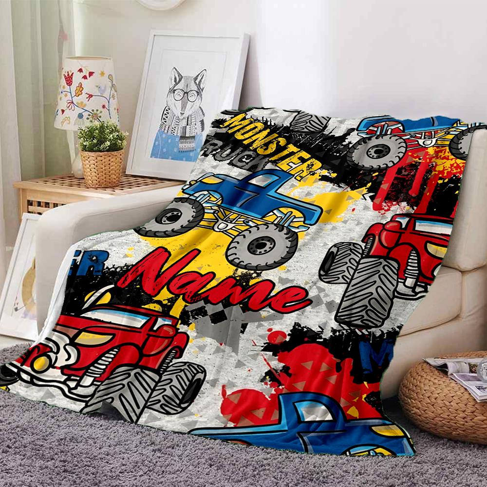 Custom Name Truck Theme Printed Blanket - Perfect for Couch, Bed, Travel & Outdoor Use | Machine Washable, Cozy & Durable.
