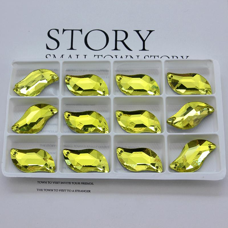 All Size All Color Ab S Shape Sew On Rhinestone Leaf Glass Crystal Sewing Flatback 2 Holes 6*12 10*20 14*30 for Dress Decoration
