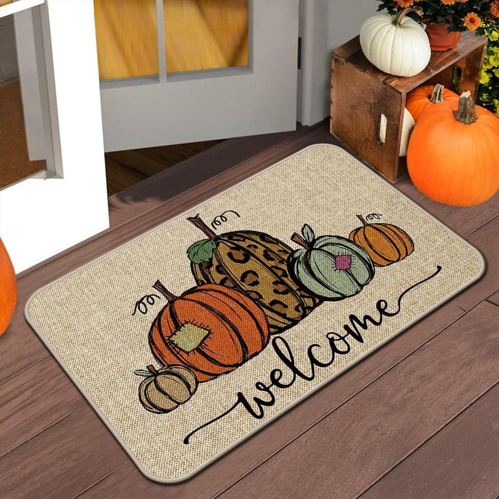 Anti-Slip Autumn Halloween Thanksgiving Door Mat for Indoor Outdoor Balcony Staircase Patio Porch Laundry Room Home Decor