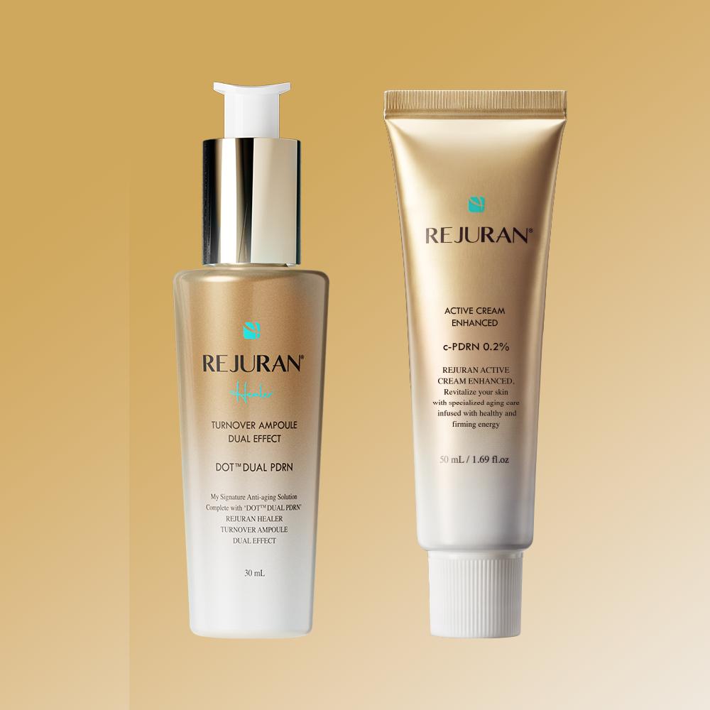 Rejuran Healer Turnover Ampoule Dual Effect 30mL + Active Cream Enhanced 50mL PDRN Skin Repair & Firming Set