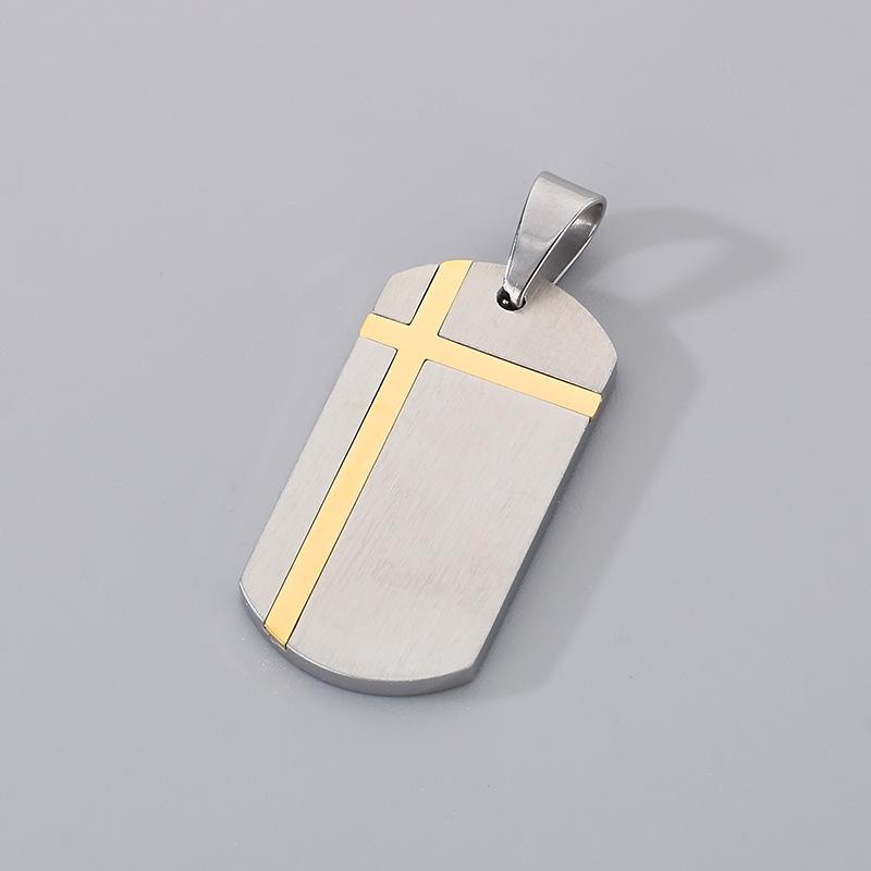 Punk Stainless Steel Square Pendant Necklace for Men Simple Stone Pattern Dog Tag Accessories Personalized Trendy Jewelry