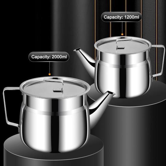 Stainless Steel Oil Filter Container with Fine Mesh 1500/2000ml Heat-Resistant Kitchen Oil Jug for Frying Lard Grease Storage Rust-Proof