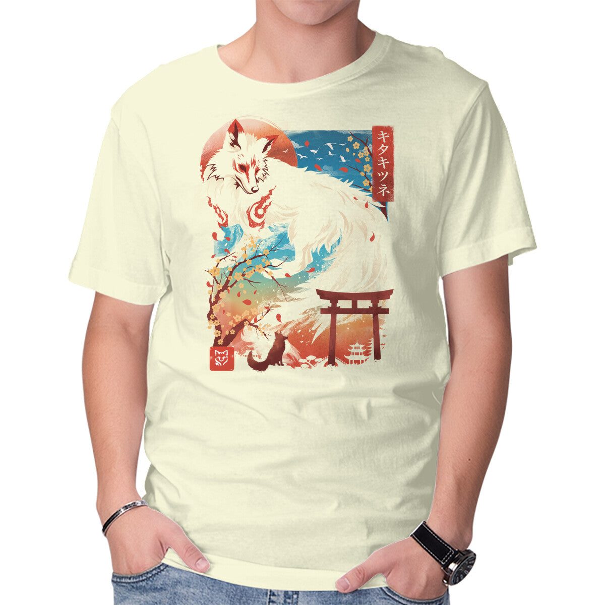 Unisex Crew Neck T-Shirt Kitsune Spirit Graphic Short Sleeve Casual Tee XS