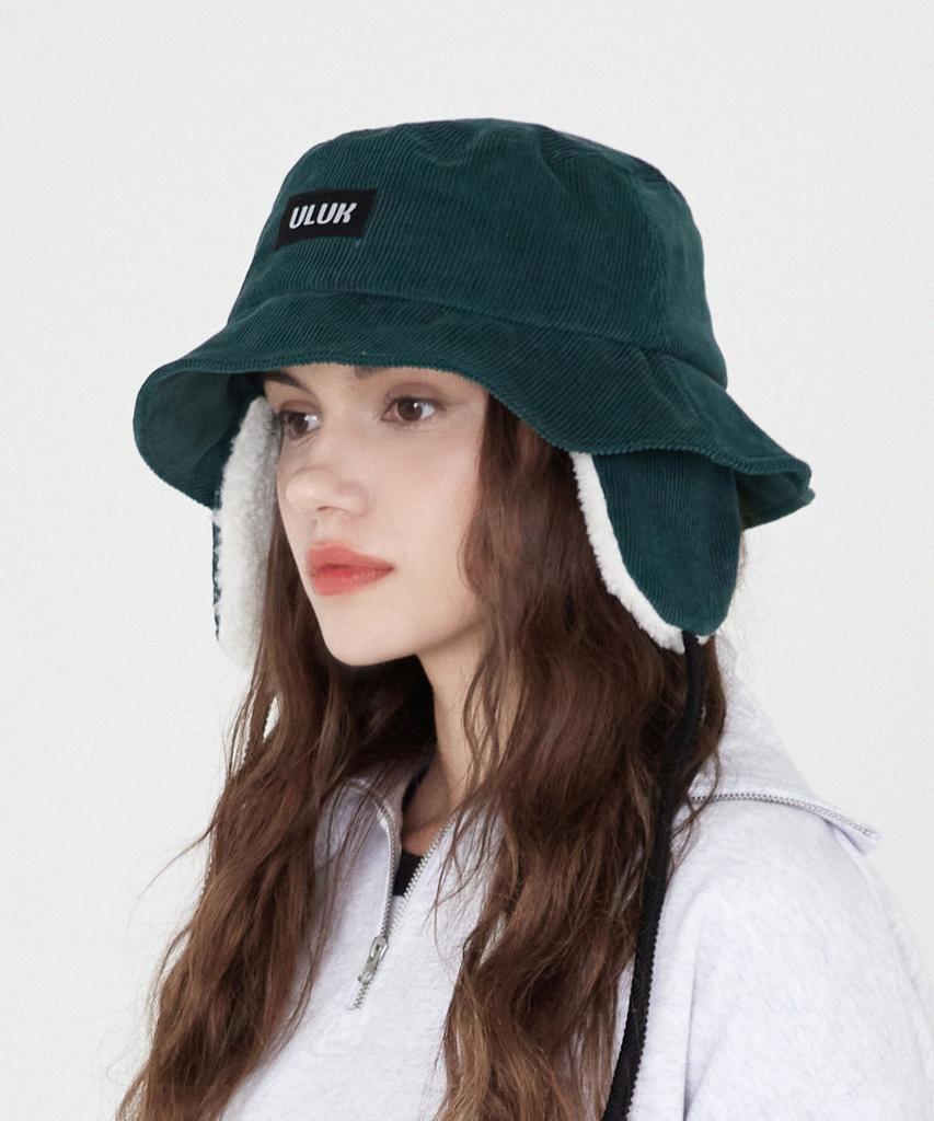 ULUK Essential Label Corduroy Wool Earmuff Bucket Hat_Green