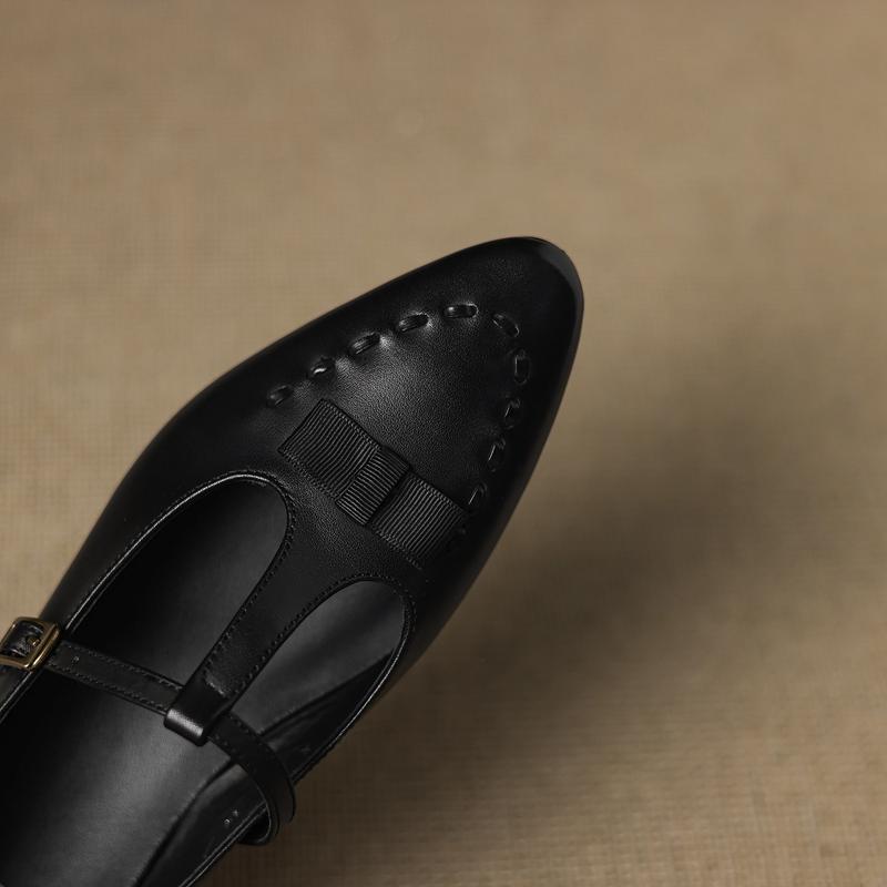 Fashion Women's new British Spring and Autumn leather cowhide metal belt buckle round toe low heeled Mary Jane shoes retro work shoes