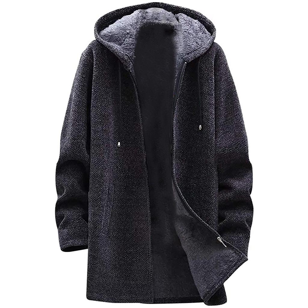 Men's Long Coat Jacket Outerwear Hooded Winter Hoodie Casual Cold