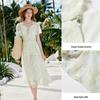 Women's Gradient Tie-Dye Ruffle Sleeve V-Neck Midi Dress