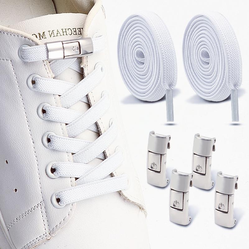 Flat Elastic Shoelace for Sneakers Sport Tieless Shoe Laces Press Lock No Tie Shoelaces One Size Fit All Adult Kids 1Pair/2Pair