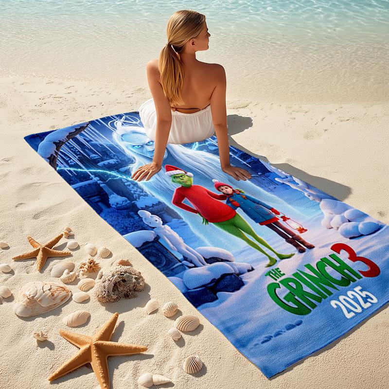 Christmas Gift Oscar Comedy Movie How the Grinch Stole Christmas Soft Beach Towel Outdoor Camping Vacation Swinging Beach Scarf Decorative Blanket B6