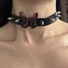 Retro Y2k Hot Girl Butterfly Heart Cross Flower Black Leather Belt Buckle Collar Necklace for Women Personality Punk Jewelry