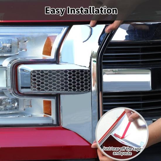Car Front Bumper Headlight & Grille Cover Trim Bezels For Ford F150 2015+ Chrome