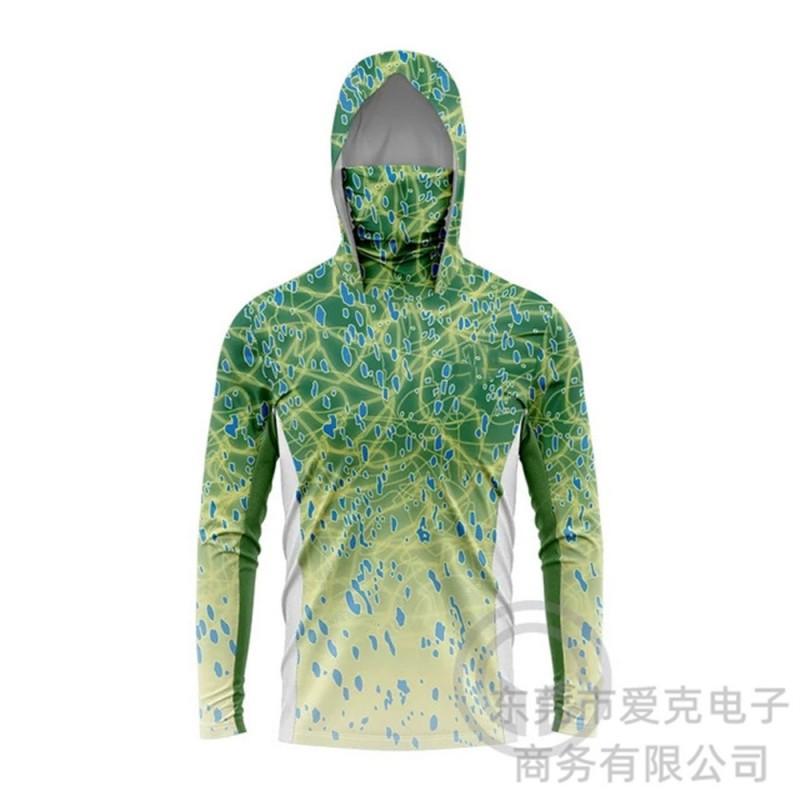 Mens Quick-Dry Fishing Shirt With Hood Face Cover UV Protection Outdoor Angling Top Lightweight Breathable Summer Wear