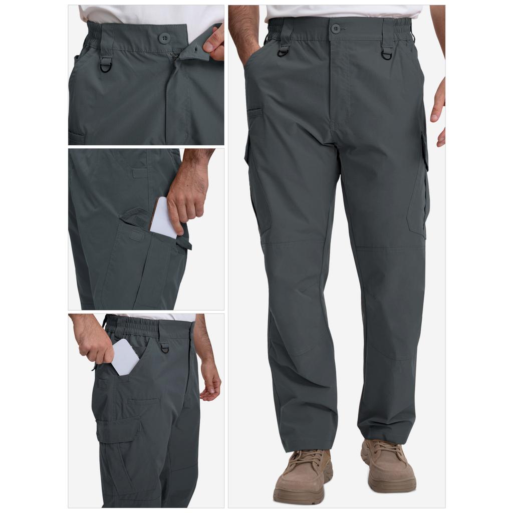 Men's Outdoor Cargo Pants - Multi-Pocket Lightweight  Straight-Leg Waterproof Breathable Hiking Camping Fishing Work Pants