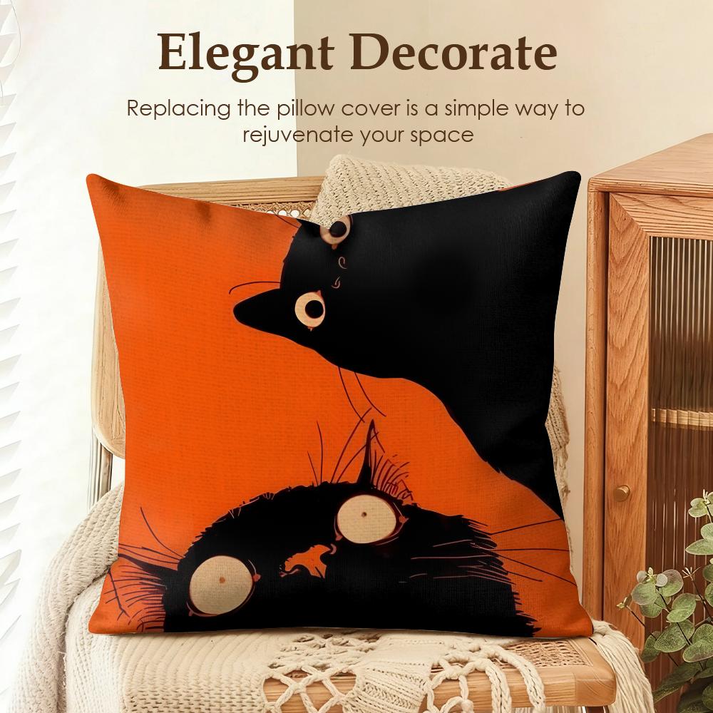 

Cute Black Cat And Love Cushion Cover Natural Linen Organic Fabric DoubleSided Printing Sofa Home Decor Gift Pillow Case 30x30cm