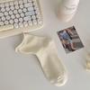 Women's Mid-Calf White Cotton Socks - Spring/Summer Korean & Japanese Style, Rolled Edge, Solid Color, Short Black Option Available