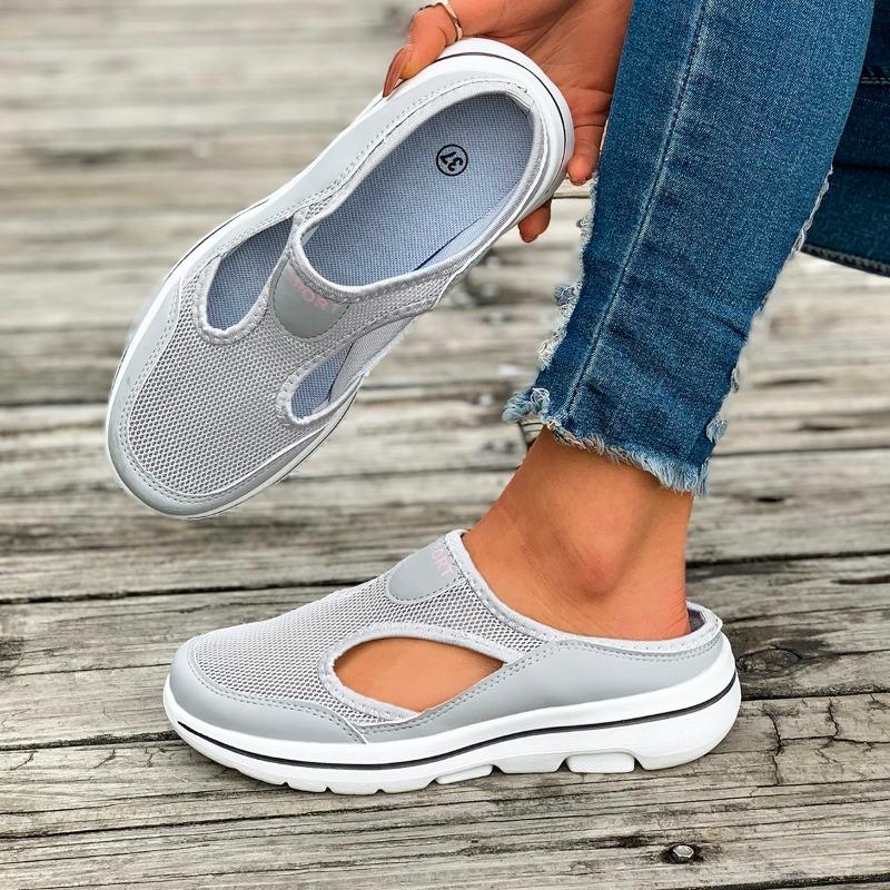fashion Women Slippers Breathable Mesh Casual Flat Shoes Outdoor Home Lightweigh Solid Slip On Couple Shoes Walking Sport Sandals