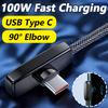 Universal Elbow Type C Cables 100W 6A High-speed Charging Wire 90 Degree Right Angle Nylon Cord for Samsung Mi Google Oneplus