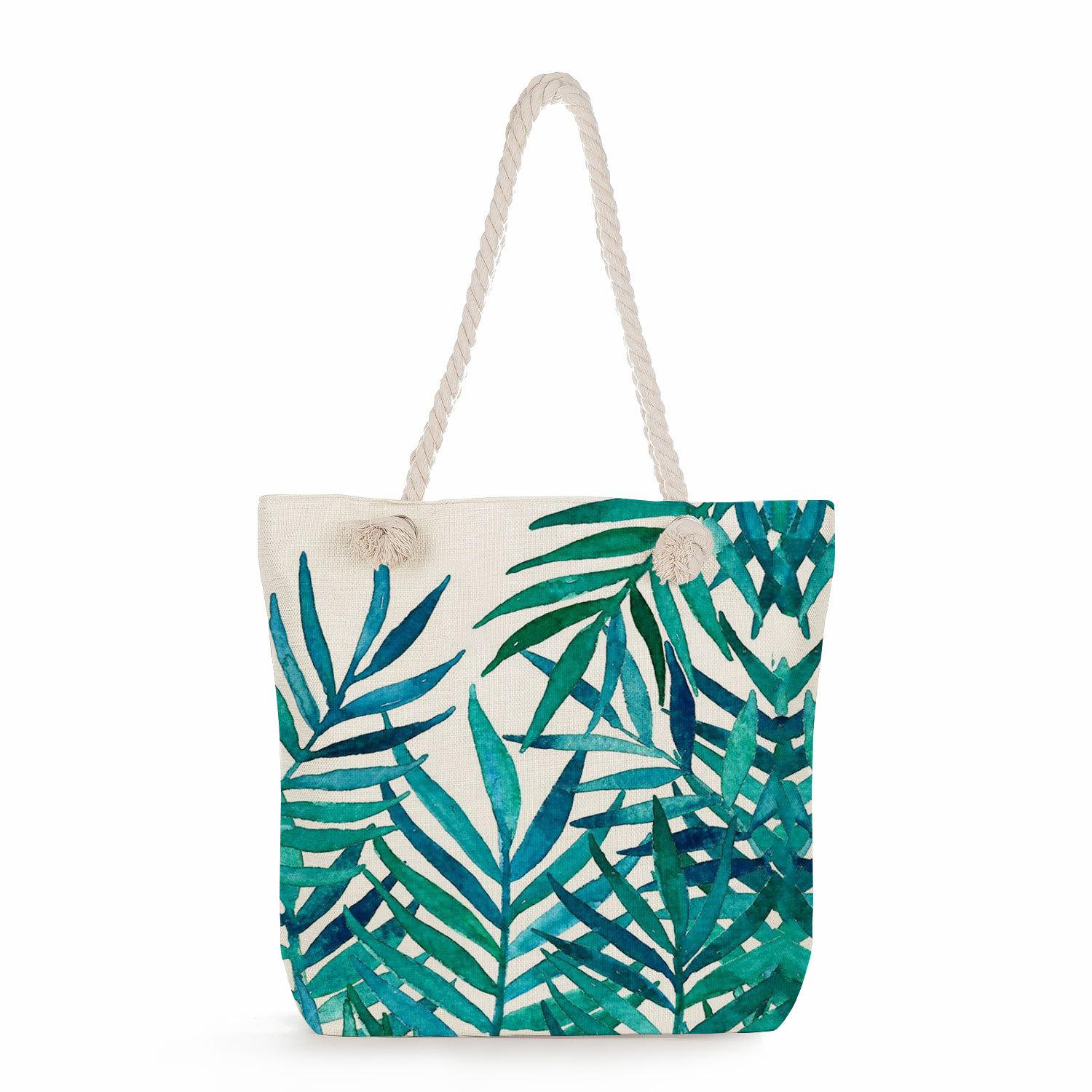 Plant print thick rope single-shoulder beach bag 7237